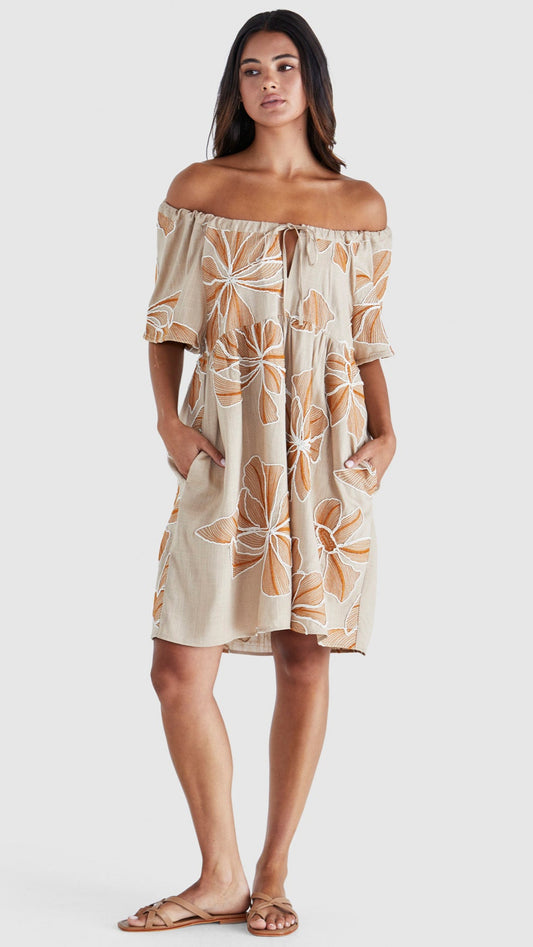 Finley Dress in Tan/Orange