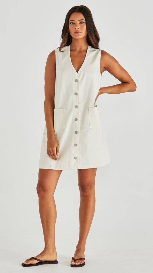 Sabine Denim Vest Dress Cream