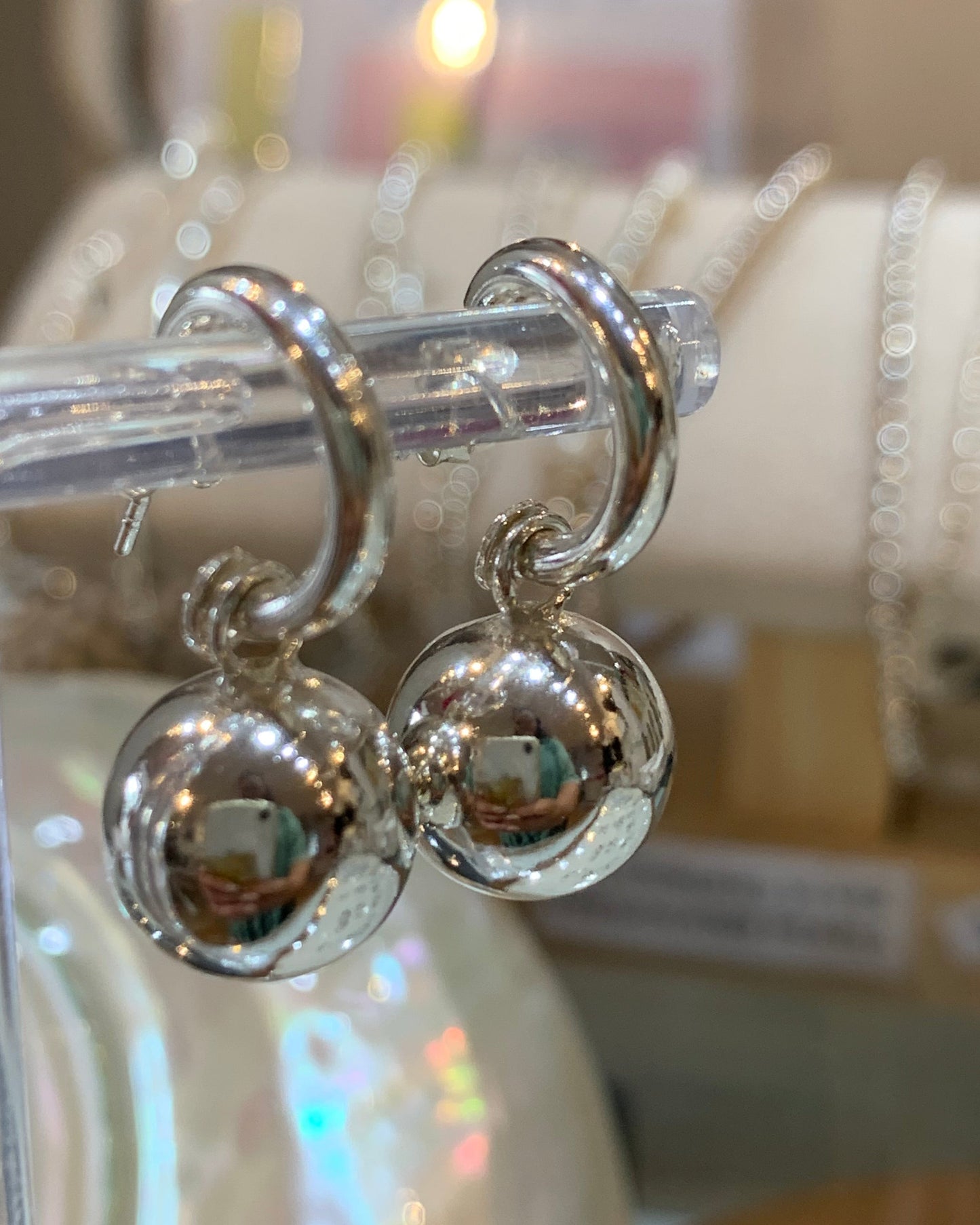 Ball Hoop Stud Earrings Sterling Silver