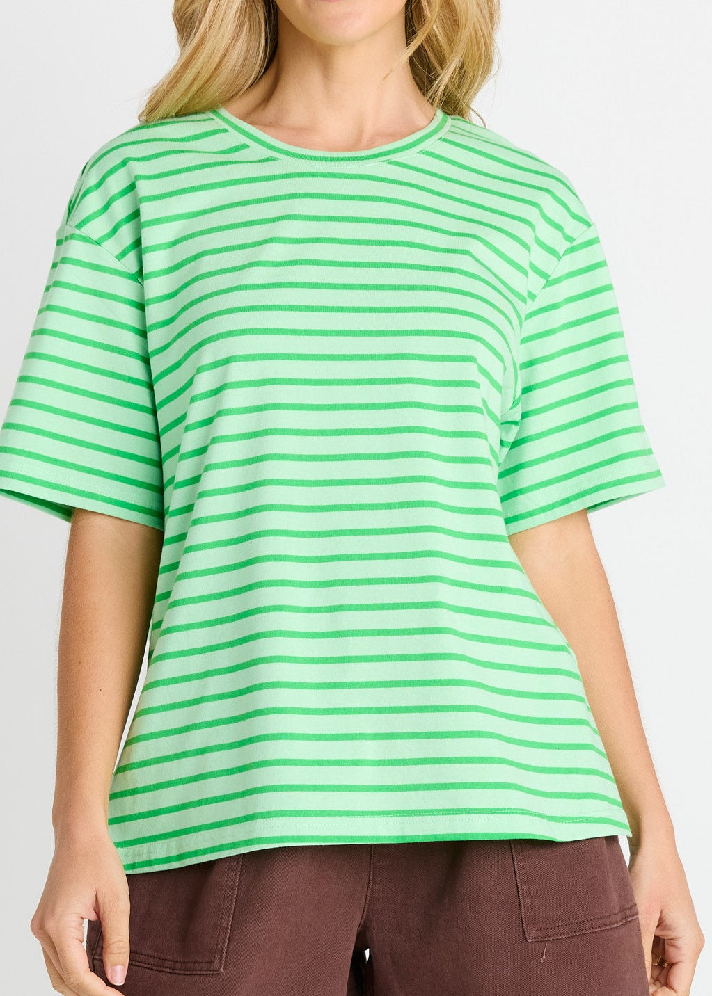 Relax Boxy Tee in Green Stripes by Betty Basics