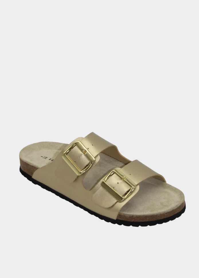 Gold Ibiza Slides by Human Shoes