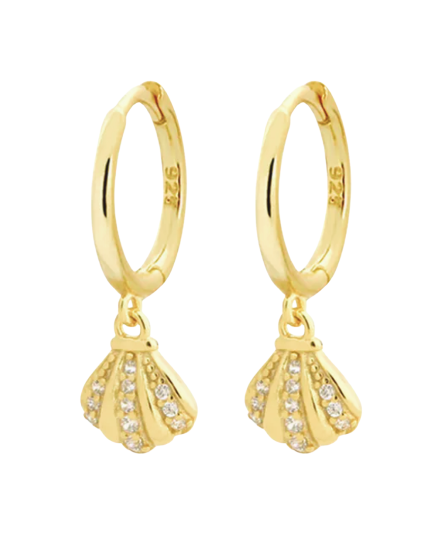 Marley Clam Shell Huggie Earrings 18k Gold