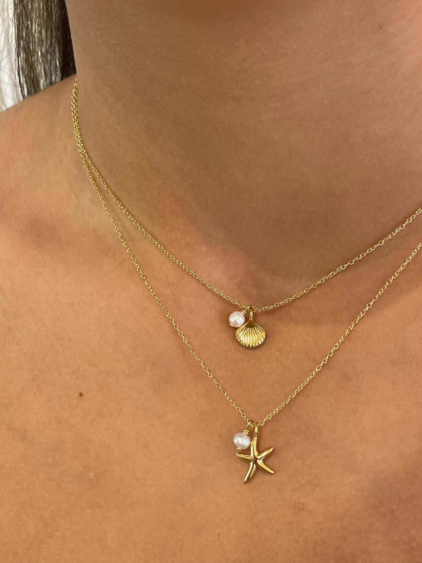 Siren Shell & Freshwater Pearl Necklace 18k Gold