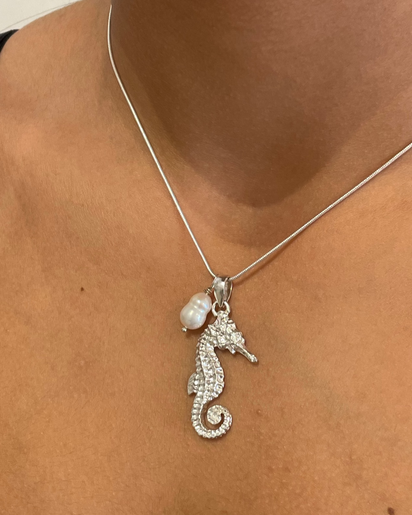 Seahorse Pendant & Freshwater Pearl Necklace Sterling Silver