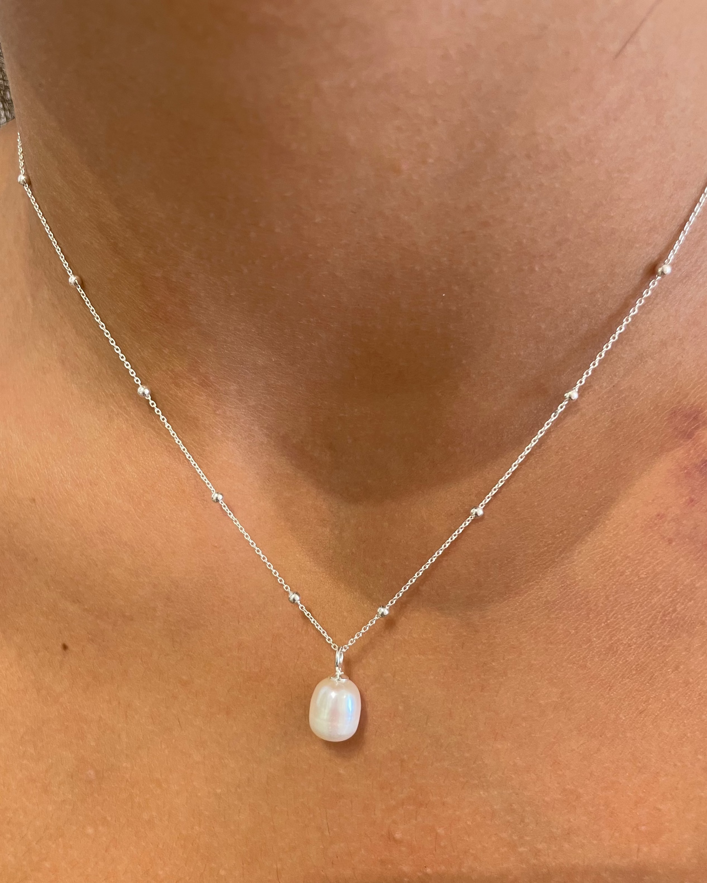 Eva Freshwater Pearl Ball Chain Necklace Sterling Silver