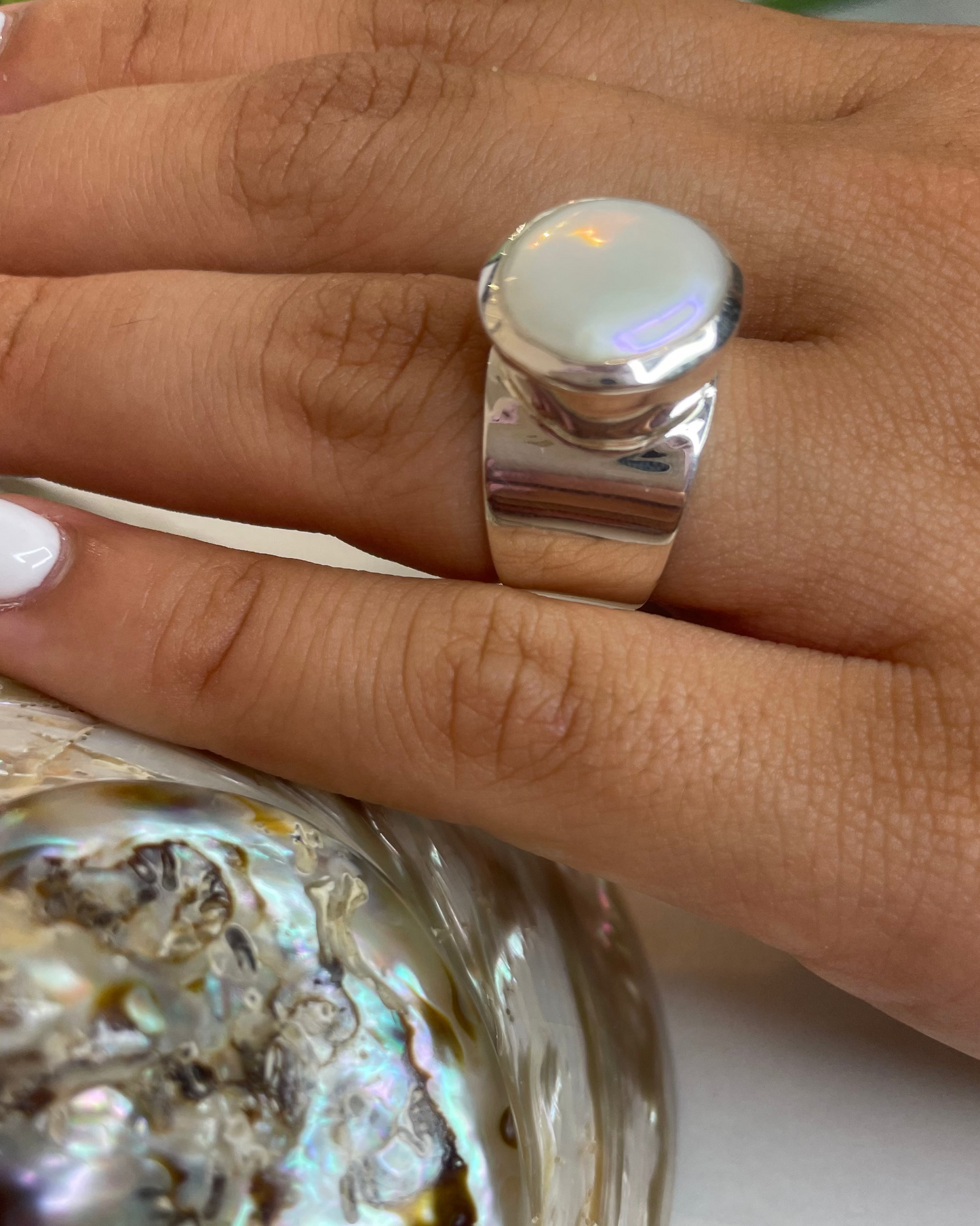 Selene Baroque Pearl Banded Ring Sterling Silver