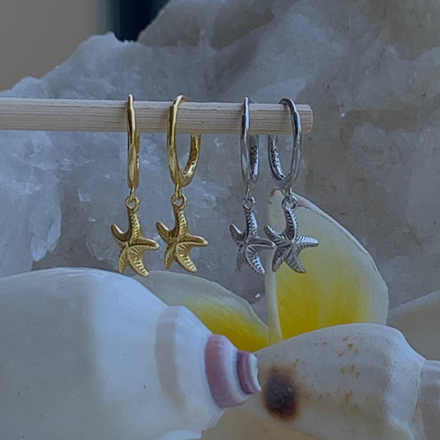Sea Star Starfish Huggie Earrings Sterling Silver