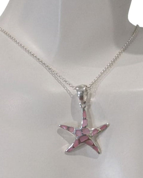 Starfish Pink Mother of Pearl Pendant Necklace Sterling Silver