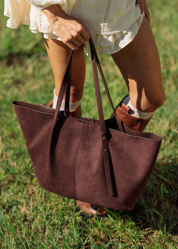 Sawyer Tote Bag in Chocolate Suedette by Louenhide