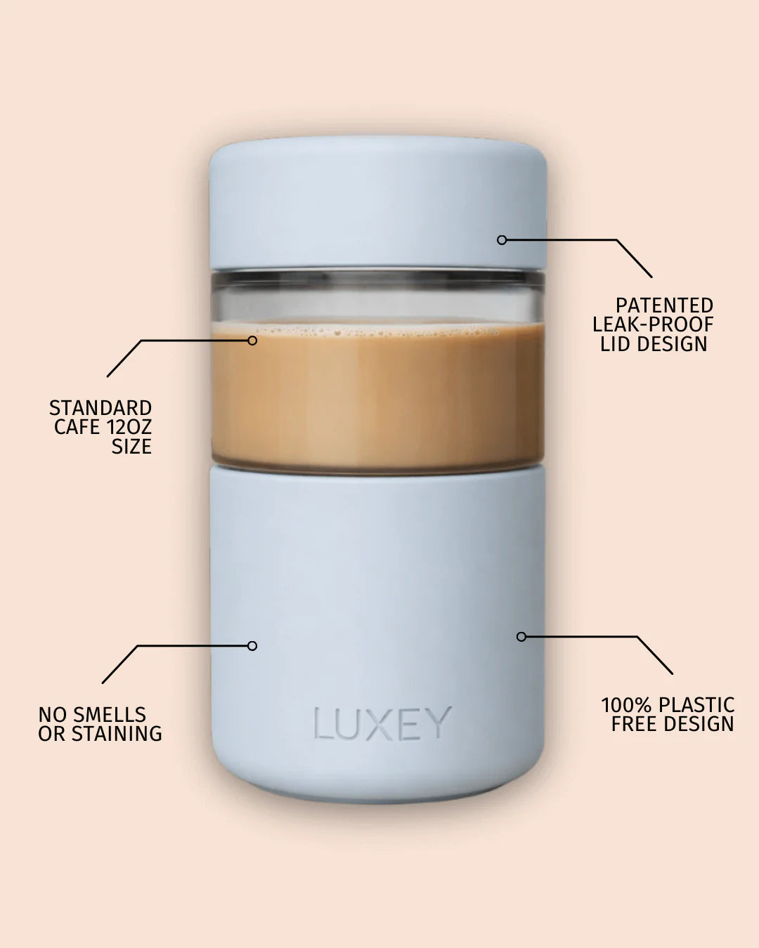 Reusable Glass Coffee Cup in White 340ml