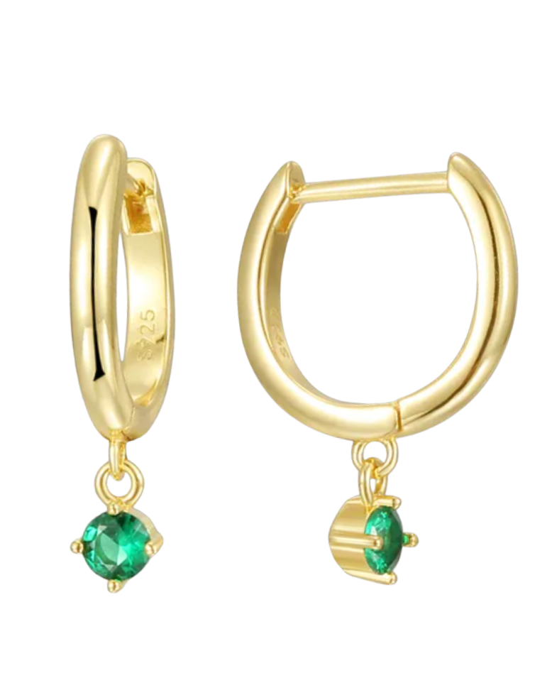Penelope Huggie Green Charm Earrings 18k Gold