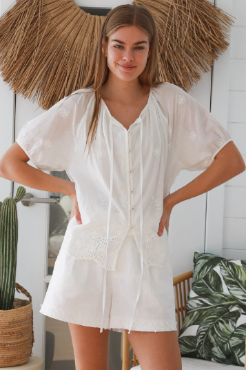 Gina Embroidered Cotton Blouse by Salty Palm