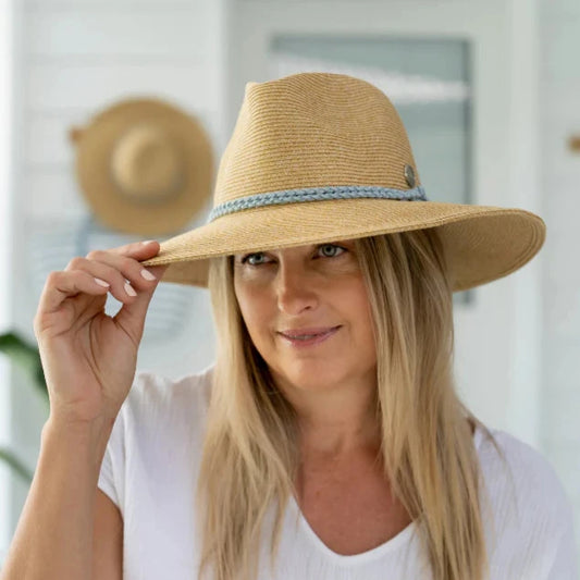 Annie Panama Aqua Plait Trim Hat
