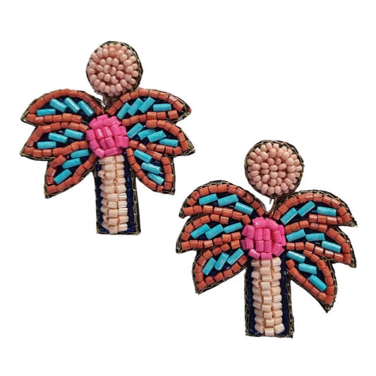 Palm Tree Beaded Statement Earrings