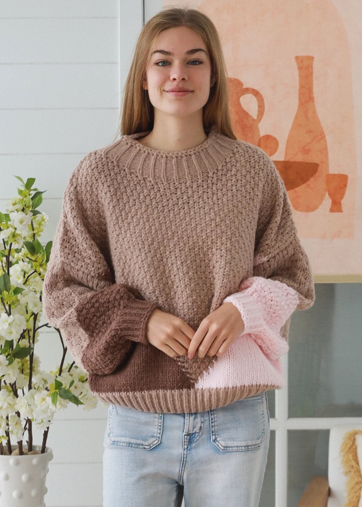 Cocoa & Pink Block Colour Knit Jumper