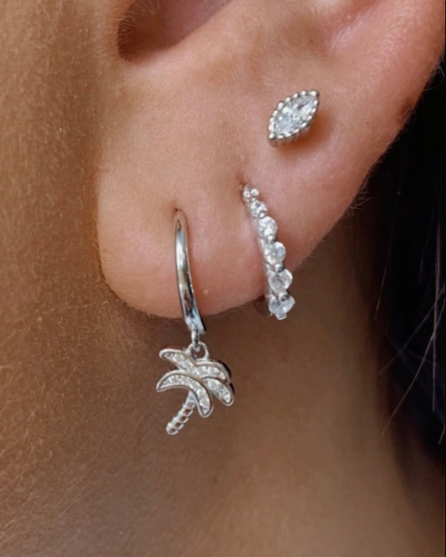 Cove Palm Huggie Earrings Sterling Silver