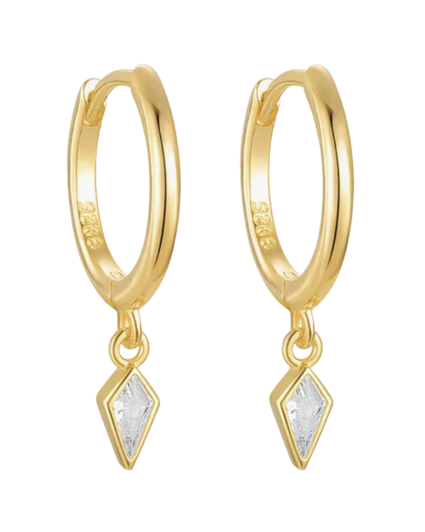 Leila Huggie Drop Charm Earrings 18k Gold