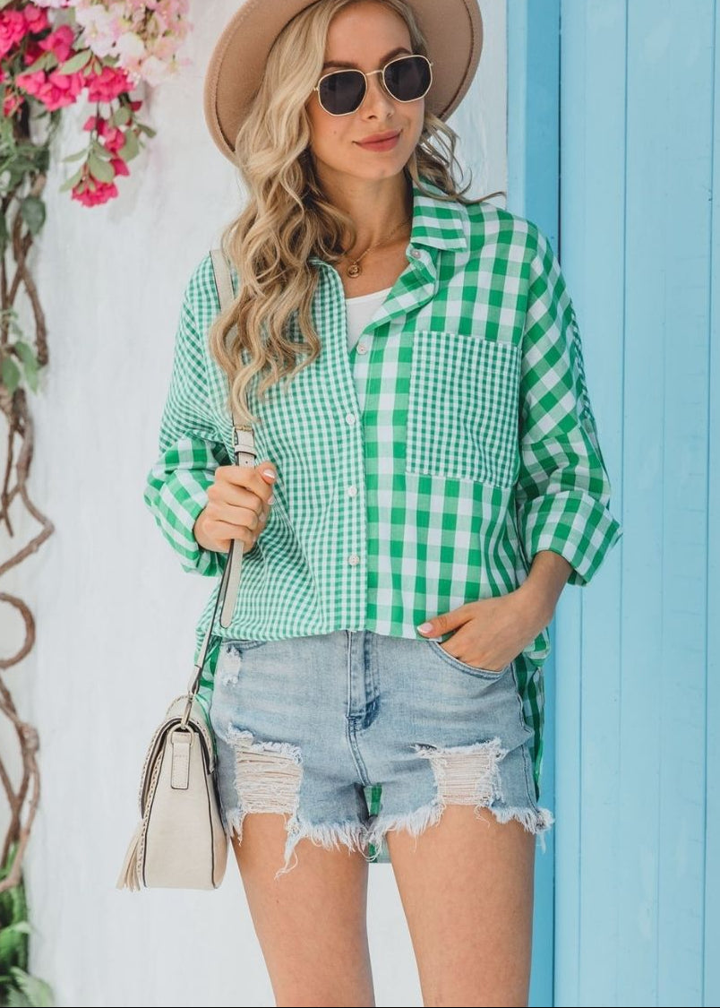 Gingham Button Up Shirt in Green