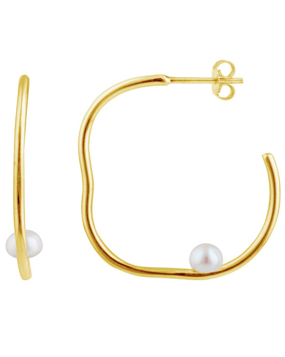 Sera Pearl Hoop Stud Earrings in 18k Gold