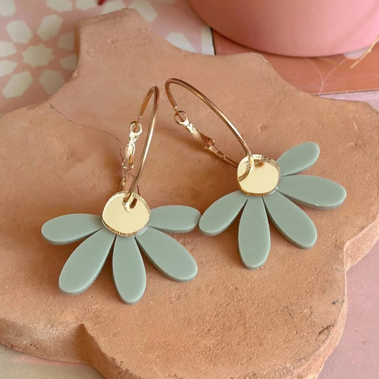 Jumbo Daisy Hoop Earring - Sage and Gold