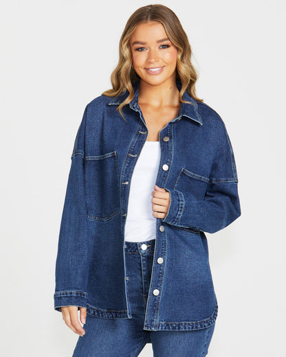 Last One! Size 16 Jasmine Denim Shacket in Indigo Wash