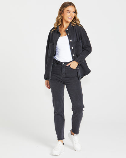 Jasmine Denim Shacket in Washed Black