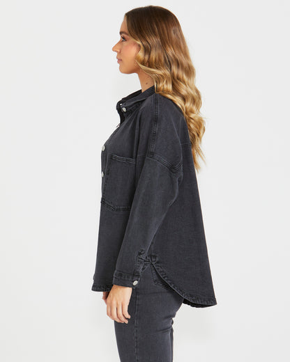 Jasmine Denim Shacket in Washed Black