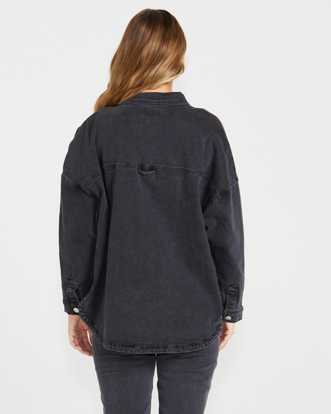 Jasmine Denim Shacket in Washed Black