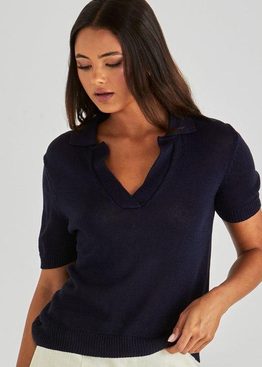 Abbie Knit Polo in Navy
