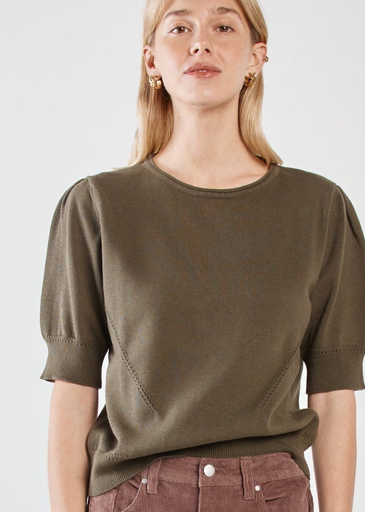 Esti Pointelle Knit Tee Khaki Green