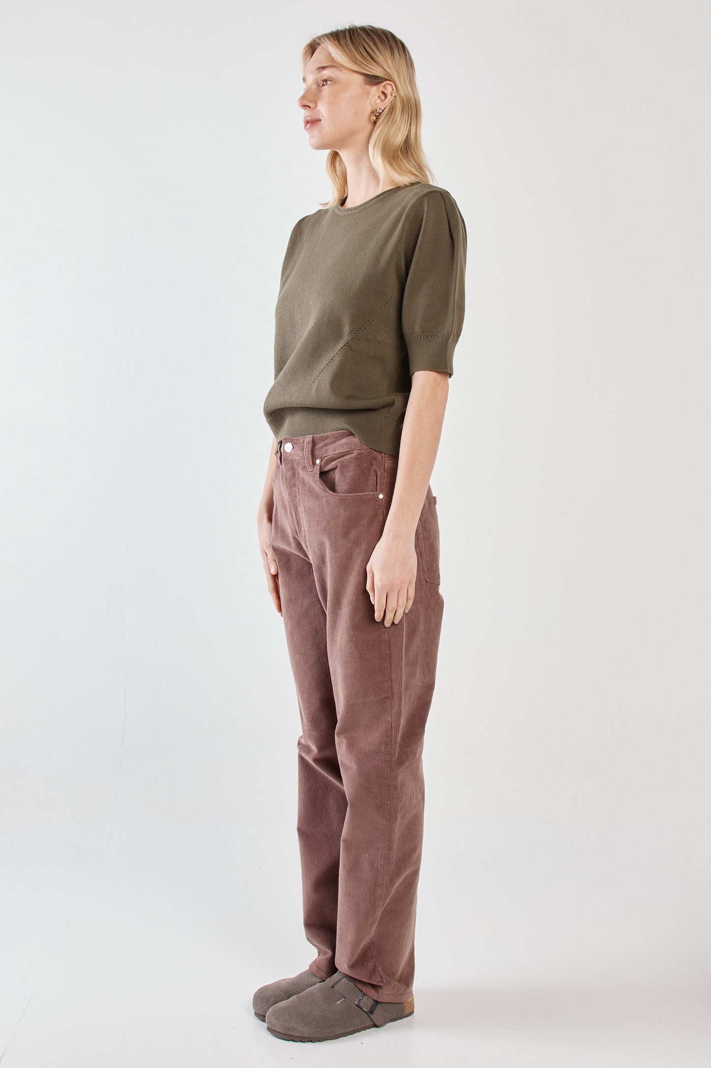 Esti Pointelle Knit Tee Khaki Green