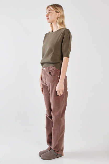 Esti Pointelle Knit Tee Khaki Green