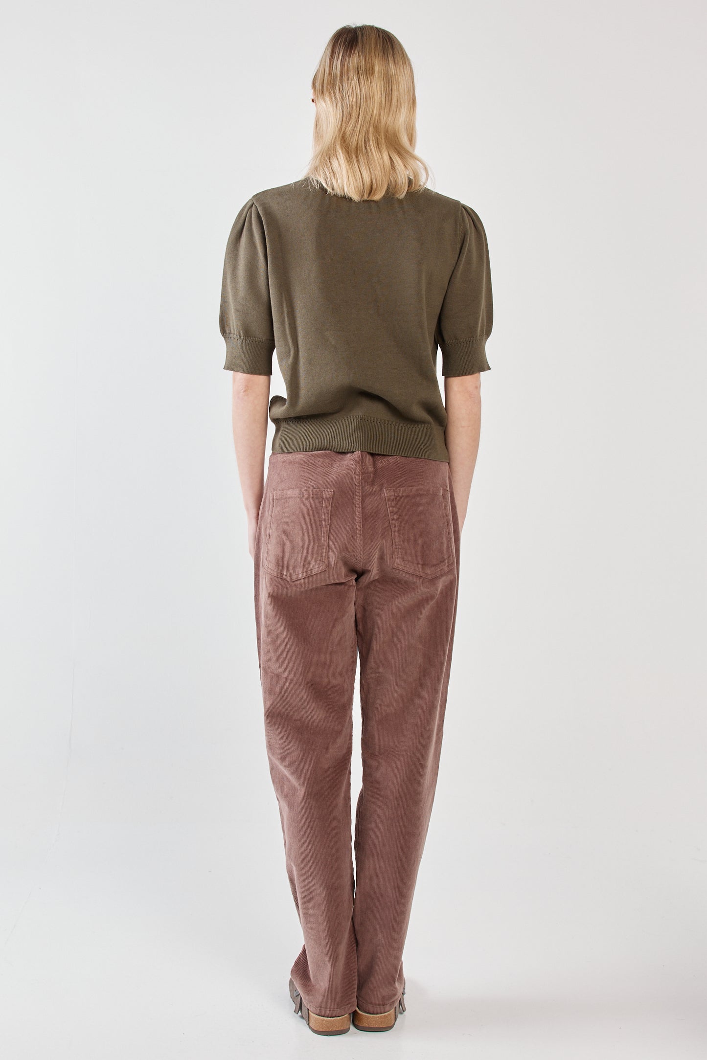 Esti Pointelle Knit Tee Khaki Green
