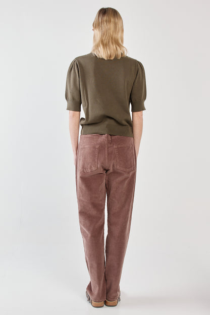 Esti Pointelle Knit Tee Khaki Green