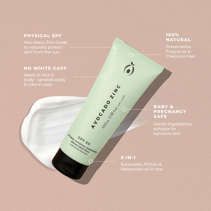 SPF 50 Natural Physical Sunscreen by Avocado Zinc