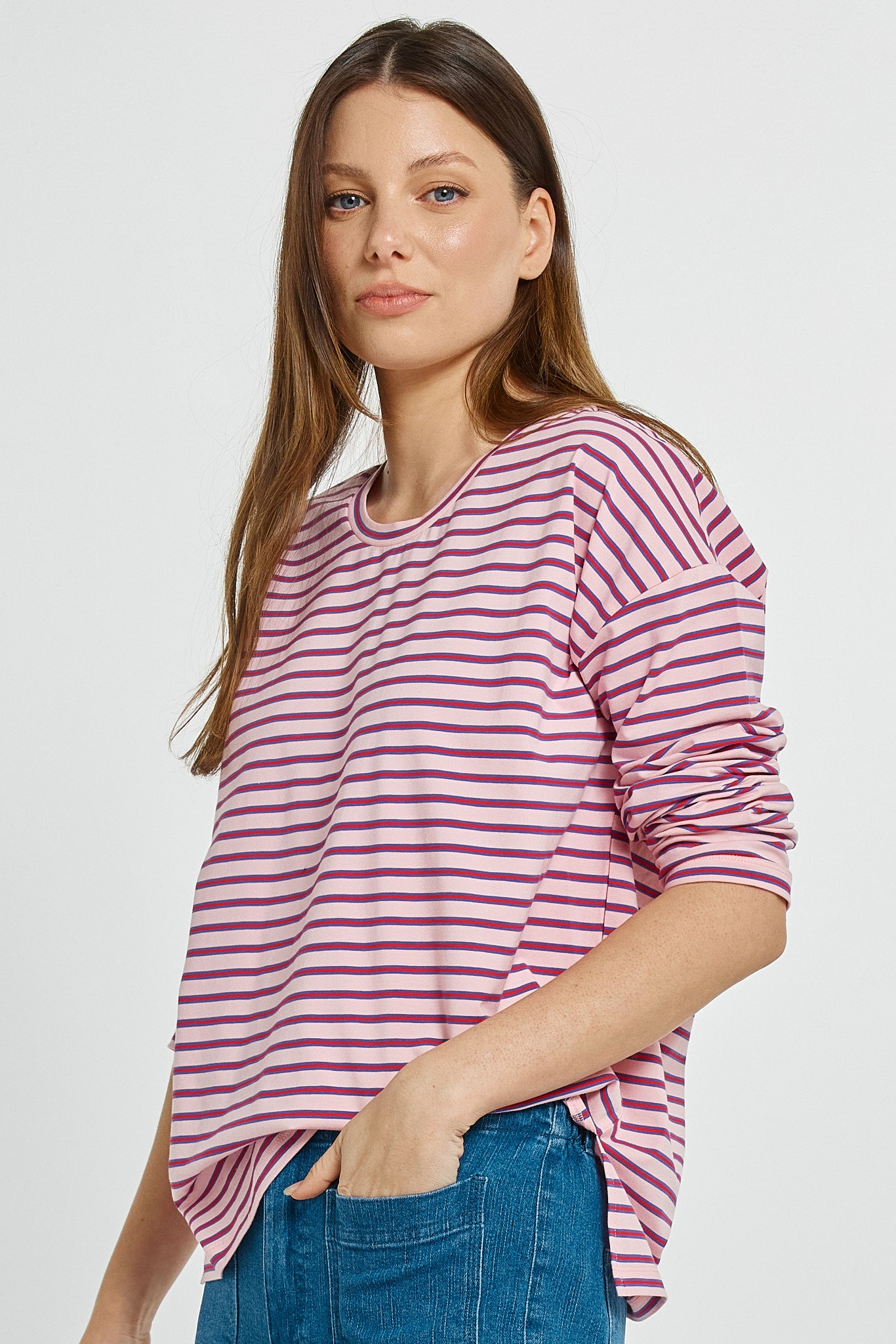 Vienna Stripe Long Sleeve Tshirt Pink