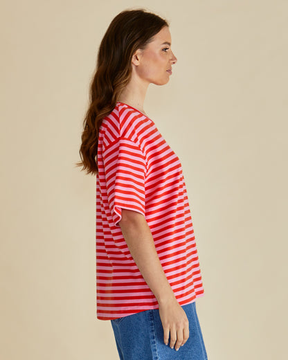 Pink and REd stripe tshirt by Betty Basics stockist Loloma Living on Gallery Walk Tamborine Mountain