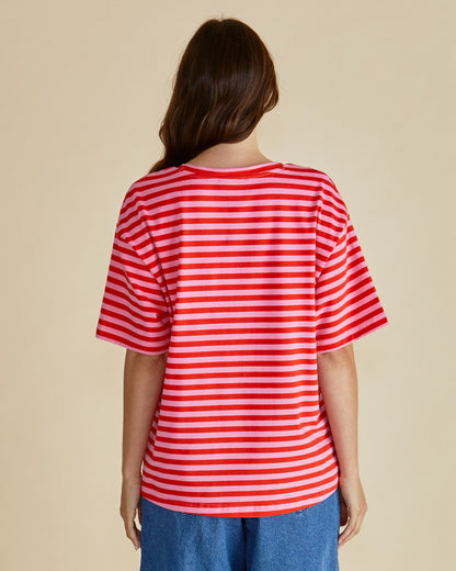 Betty Basics Stockist Loloma Living Tamborine Mountain Relax Boxy Stripe Tshirt Pink and Red gallery walk clothing shop