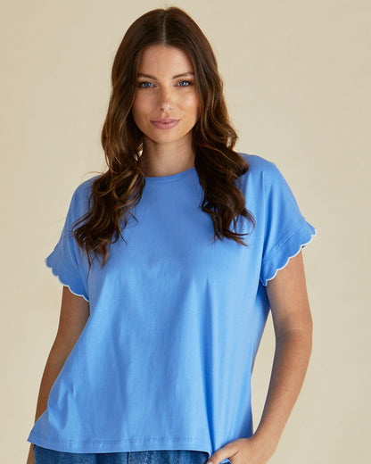 Sloane Scallop Tshirt in Cornflower Blue