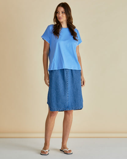 Sloane Scallop Tshirt in Cornflower Blue