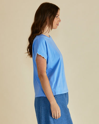Sloane Scallop Tshirt in Cornflower Blue
