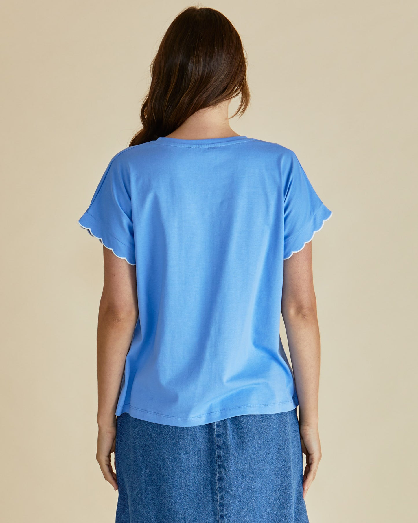 Sloane Scallop Tshirt in Cornflower Blue