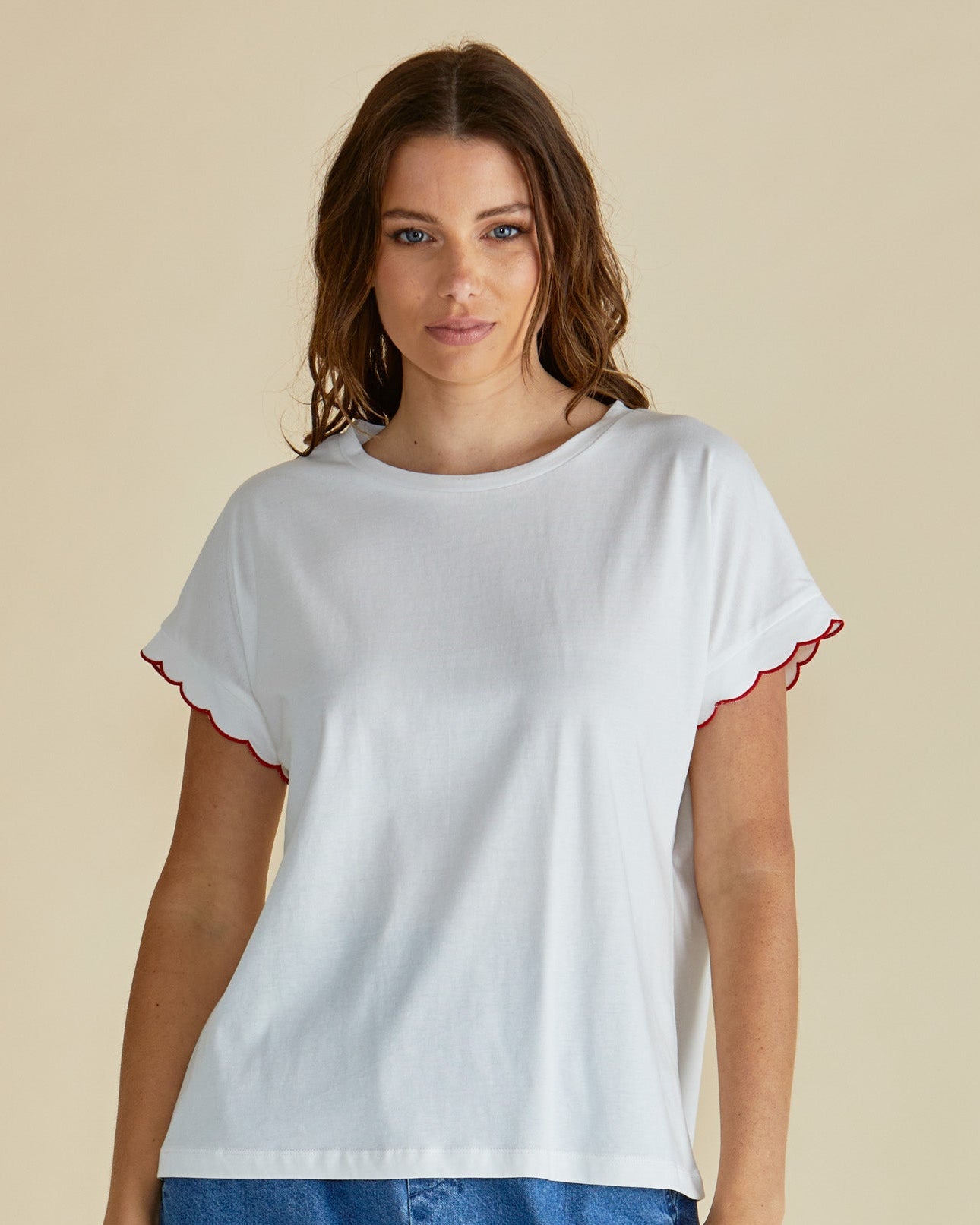 Sloane Scallop Tee White by Betty Basics stockist Loloma Living