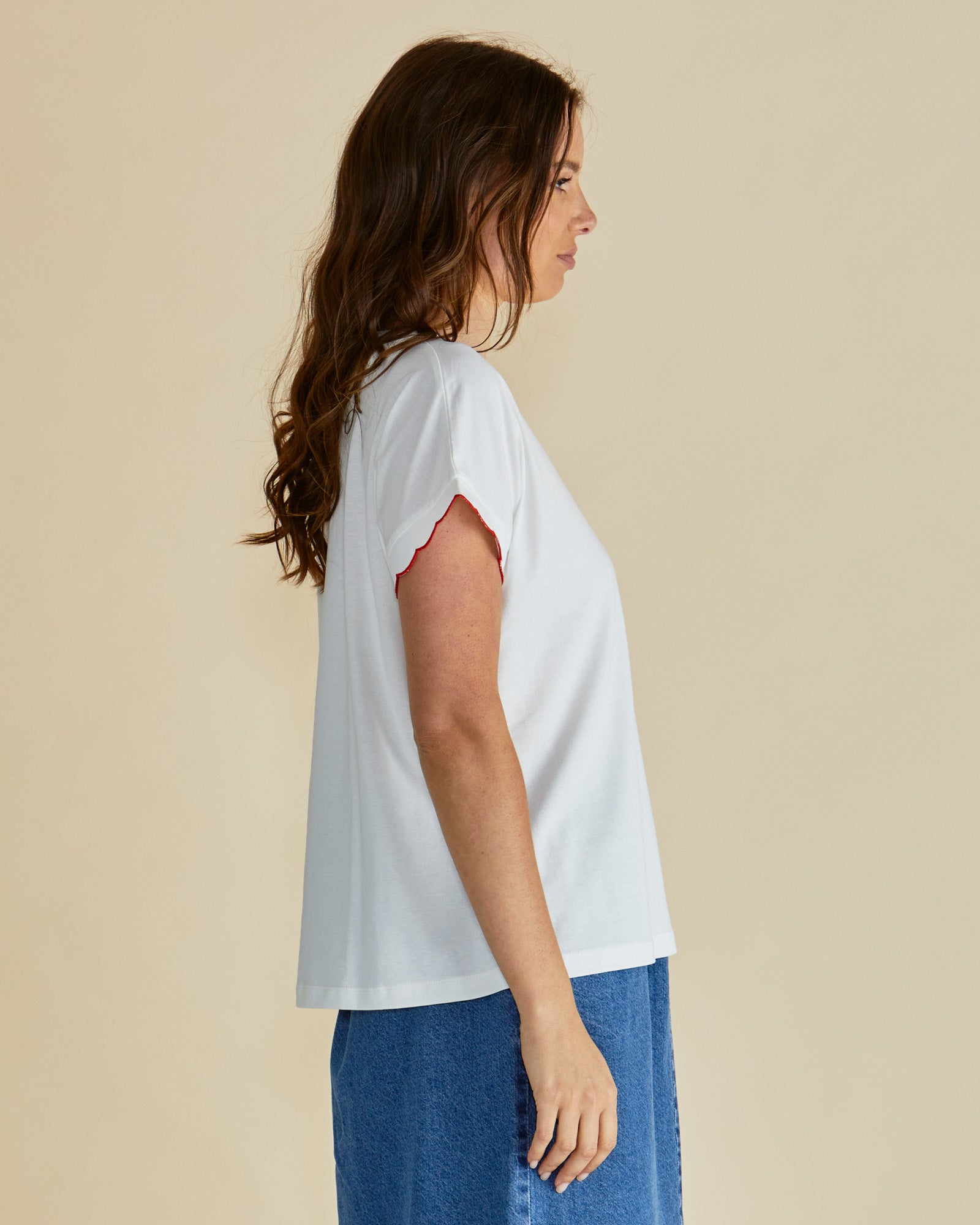 Sloane Scallop Tee White by Betty Basics stockist Loloma Living clothing tshirts tamborine mountain