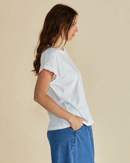 Sloane Scallop Tee White by Betty Basics stockist Loloma Living clothing shop Tamborine Mountain