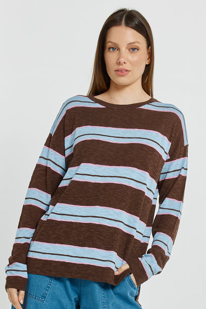 Natasha Knit Top in Chocolate Stripe
