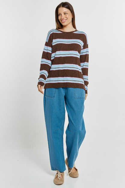 Natasha Knit Top in Chocolate Stripe
