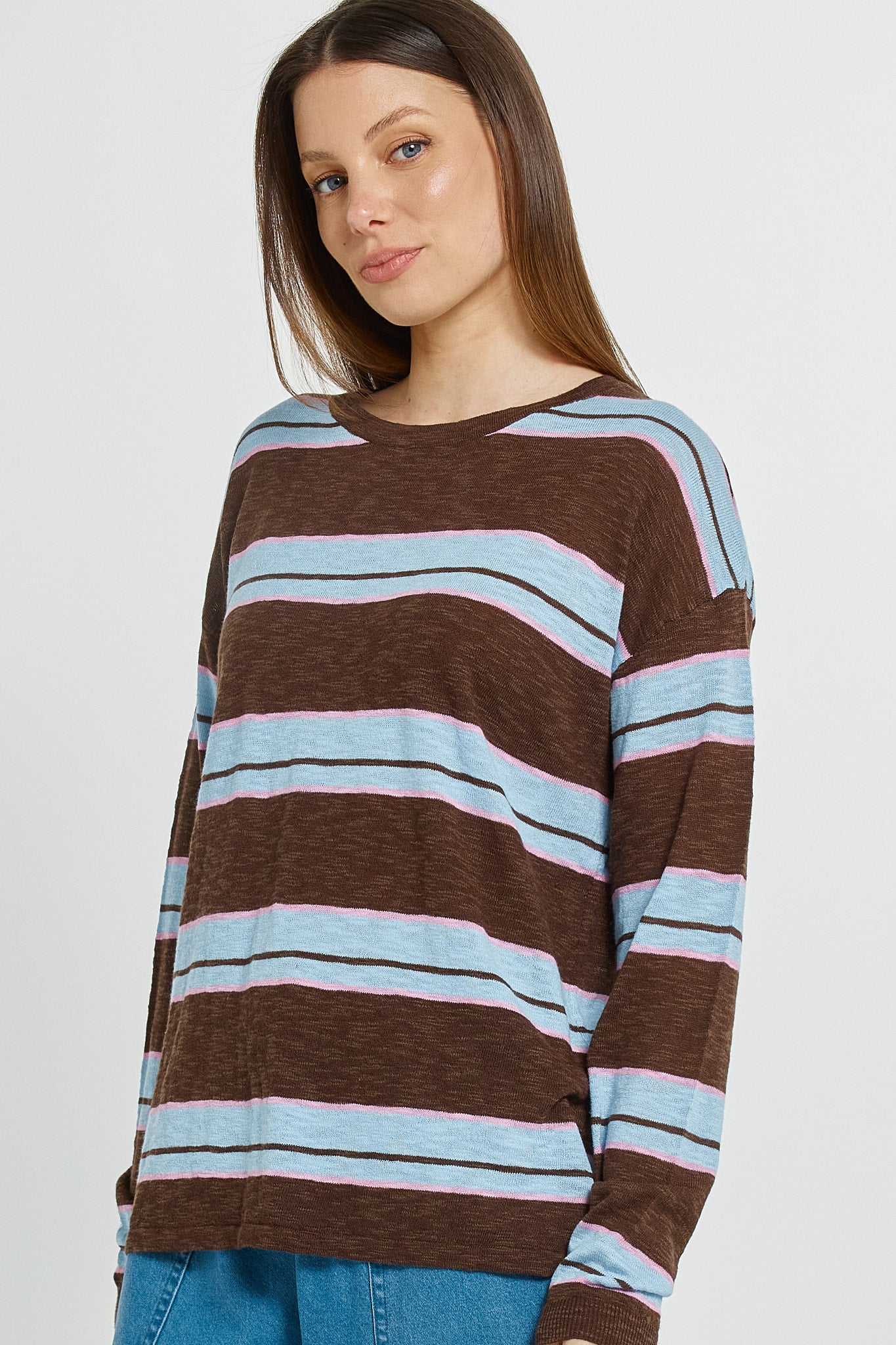 Natasha Knit Top in Chocolate Stripe