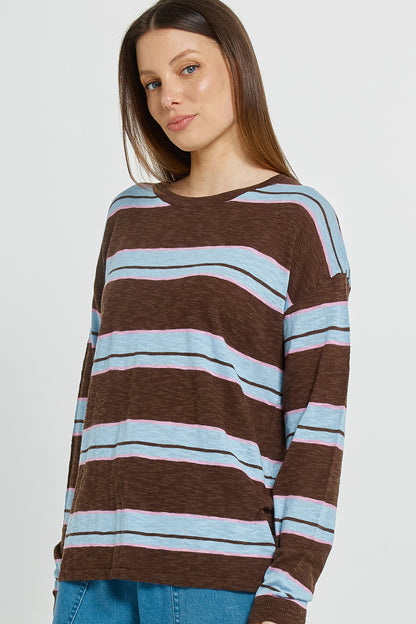 Natasha Knit Top in Chocolate Stripe