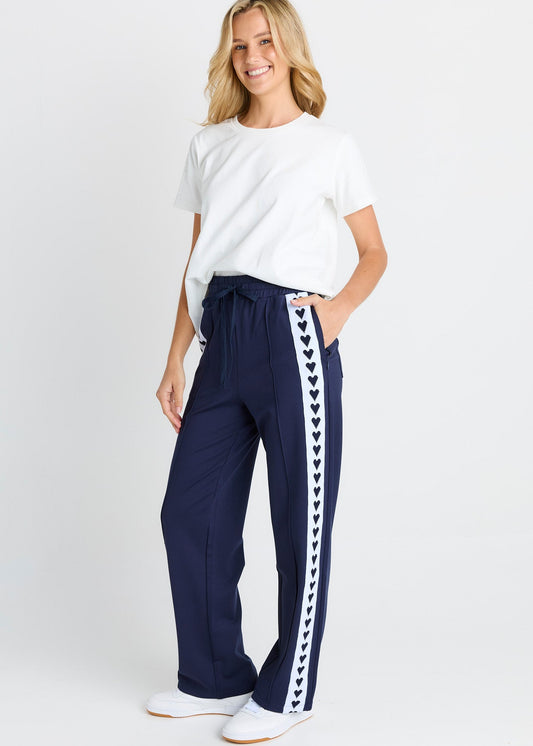 Jamie Navy Love Heart Trackpant by Betty Basics